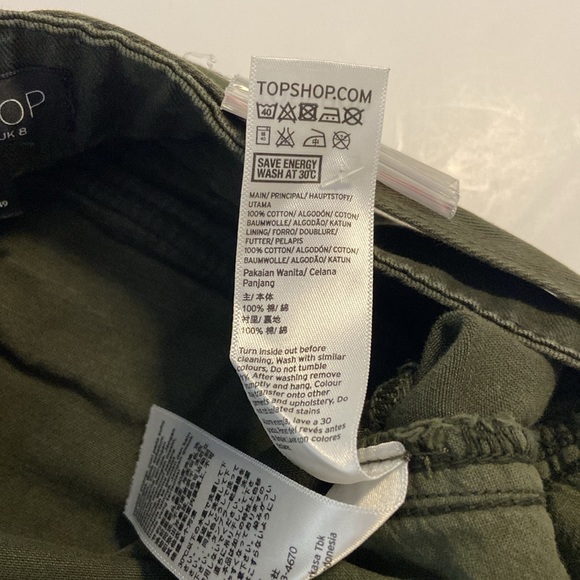 TOPSHOP Army Green High Waisted Cargo Pocket Straight Leg Pants Size US 4 - Picture 6 of 6